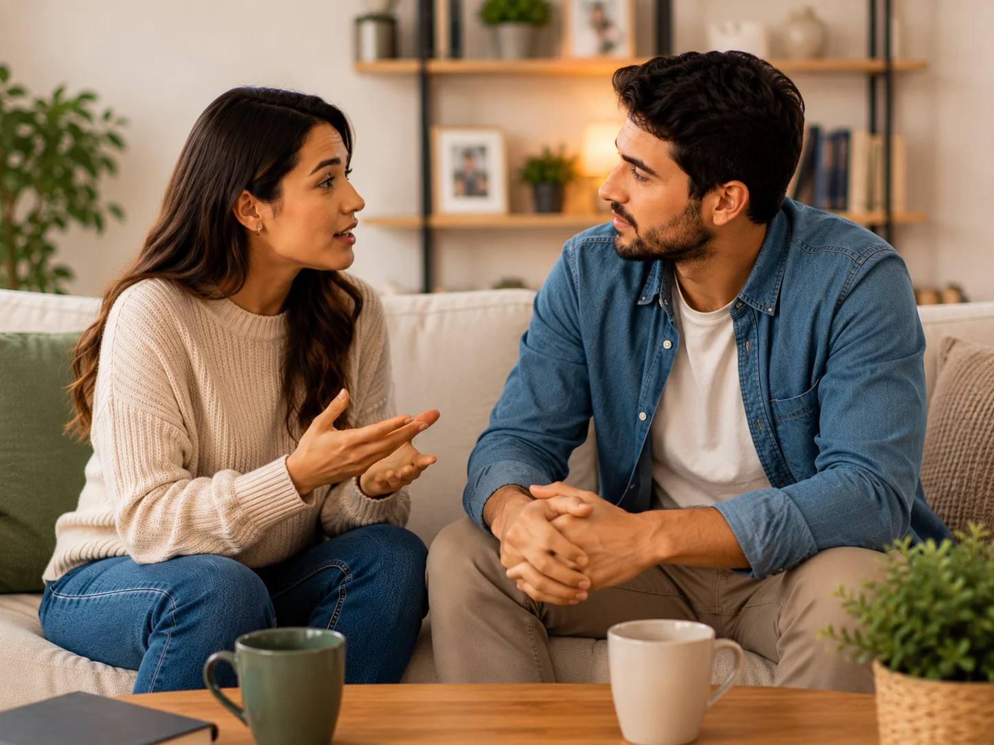 Couple having an open conversation while listening to each other respectfully