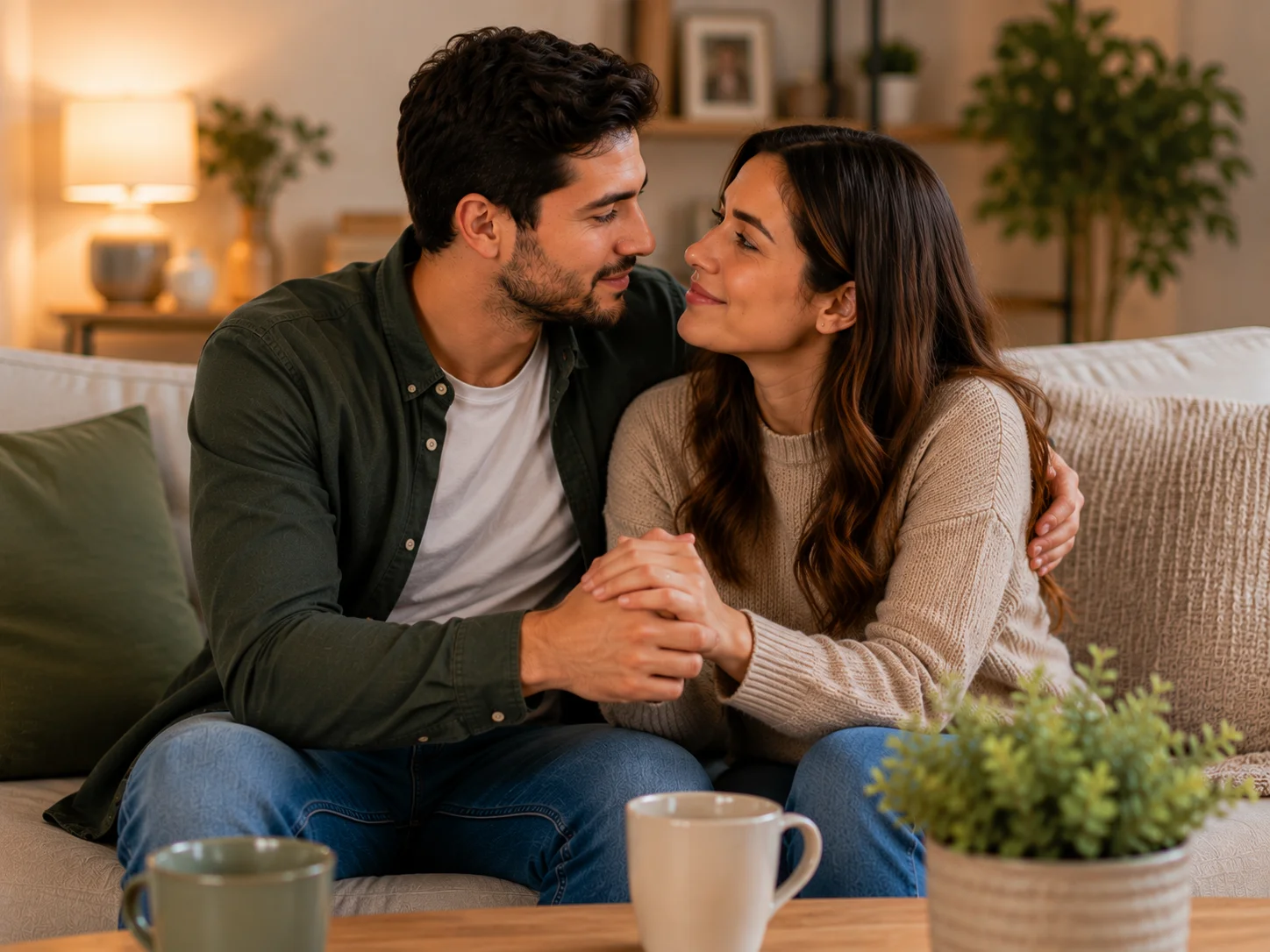 Couple supporting each other and rebuilding their relationship after challenges