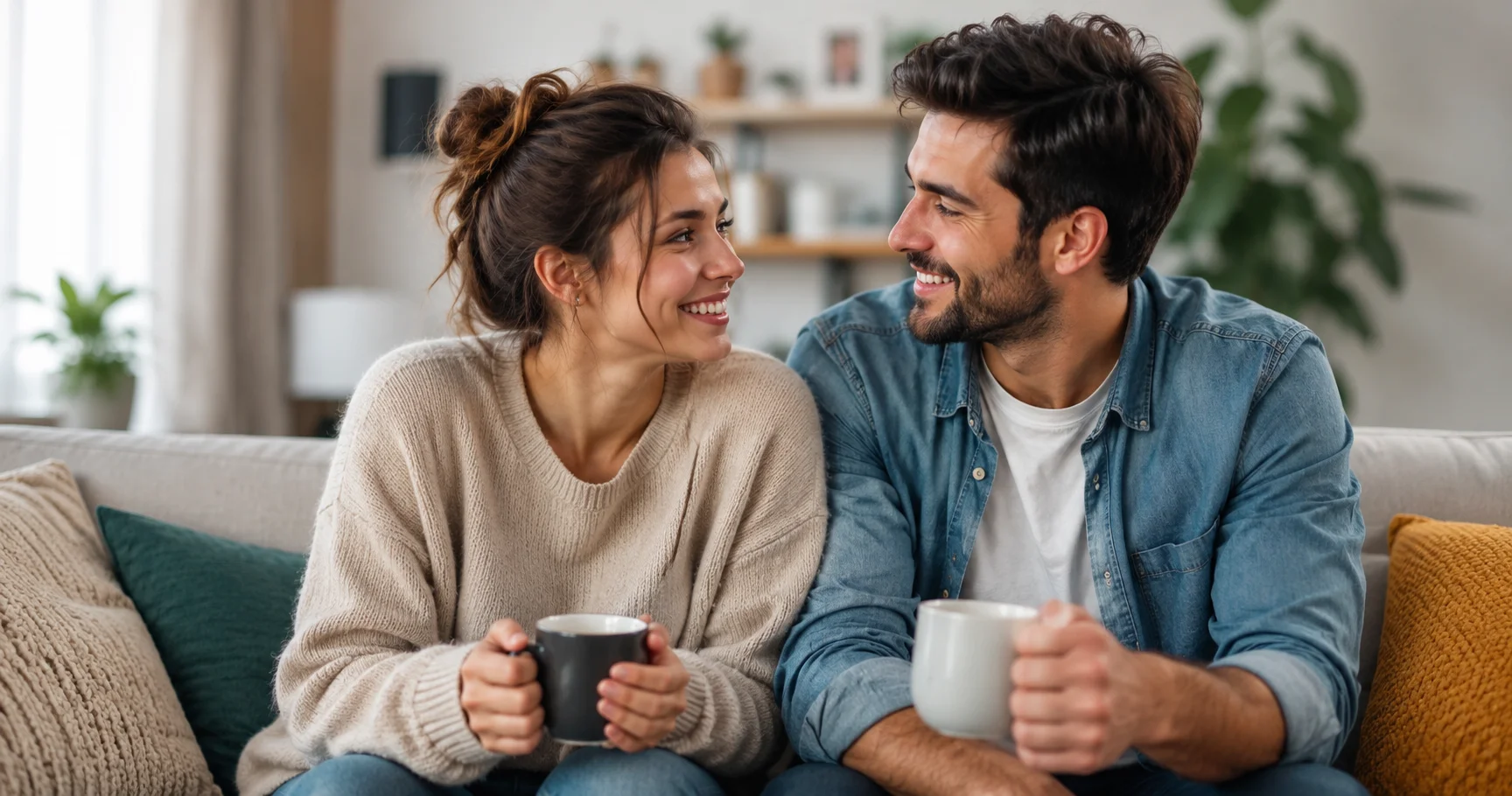 Happy couple showing trust, communication, and emotional connection in a healthy relationship