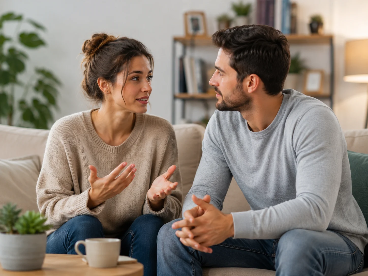 Couple talking openly and listening to each other during a meaningful conversation
