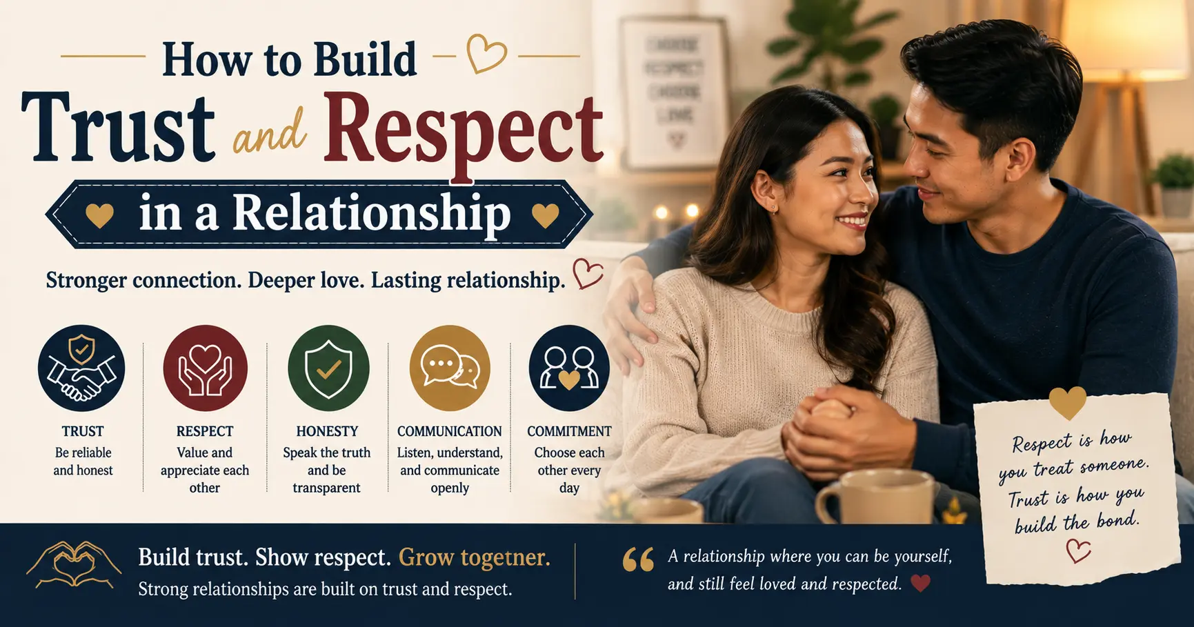 Couple building trust and mutual respect through healthy communication and support