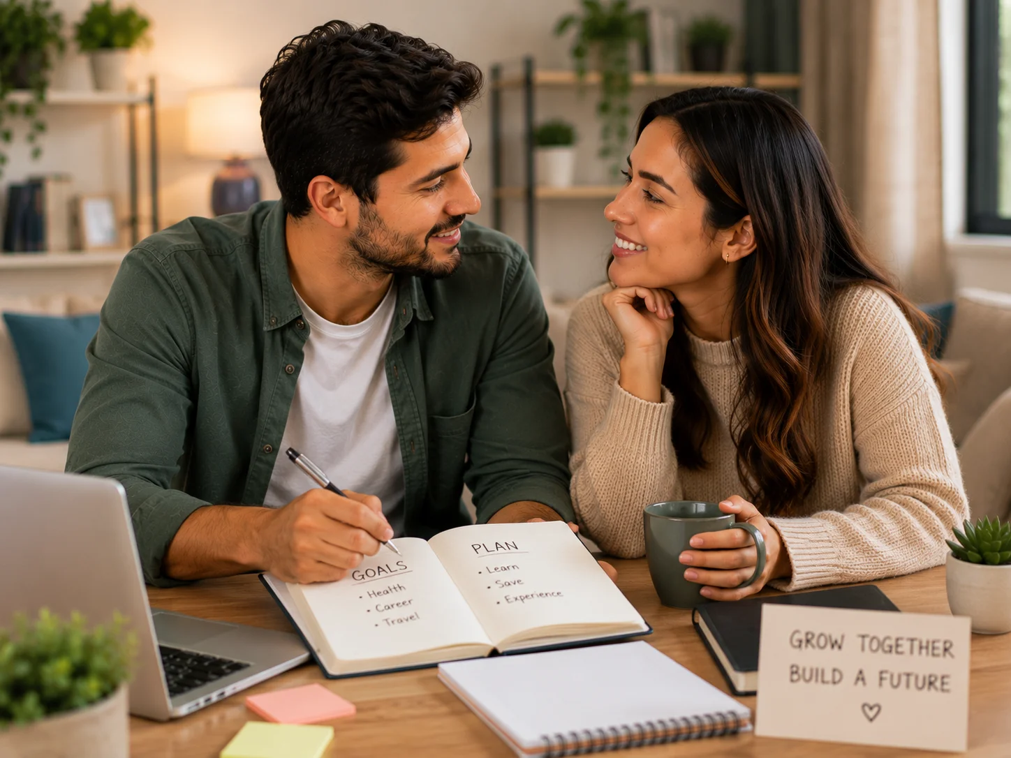 Couple encouraging and supporting each other's personal goals and growth