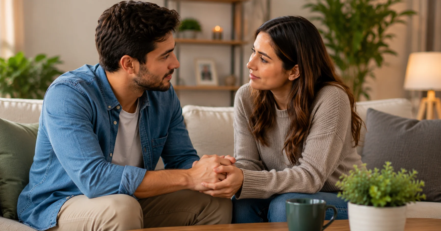 Couple rebuilding trust through honest conversation and emotional healing
